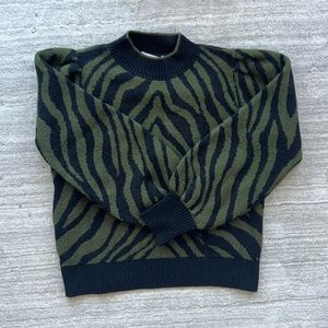 green and black zebra  knit pullover sweater